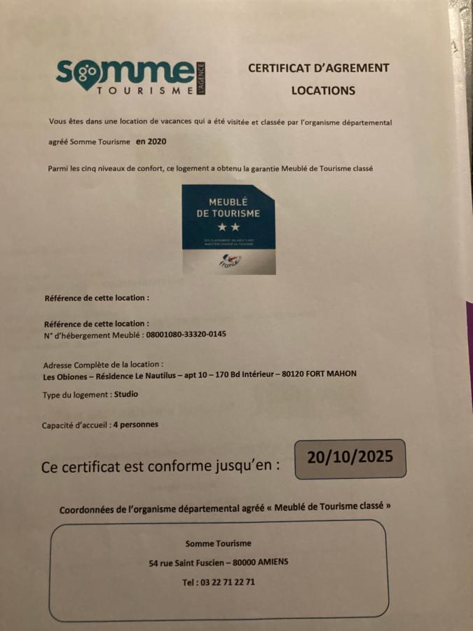 Les Obiones, Vue Laterale Mer, Fort Mahon Plage, Magnifique Studio Cabine 4P, Avec Balcon , Parking Prive Gratuit, Wifi, Classe 2 Etoiles, Exposition Plein Sud En Baie De Somme Fort-Mahon-Plage Exterior foto